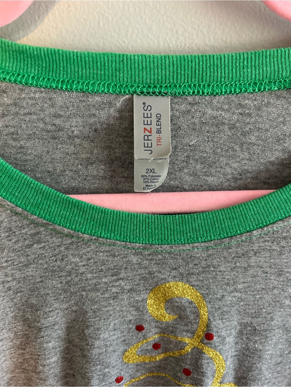 Green & Gray Raglan Christmas Tee - Merry Christmas Glitter - Picture 3 of 3